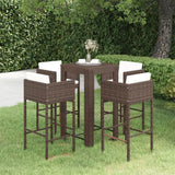 5 Piece Garden Bar Set with Cushions Poly Rattan Brown