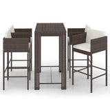 5 Piece Garden Bar Set with Cushions Poly Rattan Brown