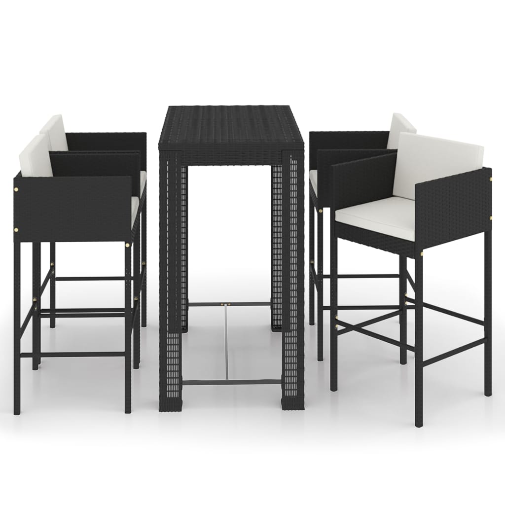 5 Piece Garden Bar Set with Cushions Poly Rattan Black