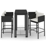 5 Piece Garden Bar Set with Cushions Poly Rattan Black