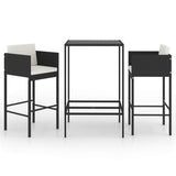 3 Piece Garden Bar Set with Cushions Poly Rattan Black