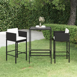 3 Piece Garden Bar Set with Cushions Poly Rattan Black