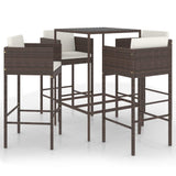 5 Piece Garden Bar Set with Cushions Poly Rattan Brown