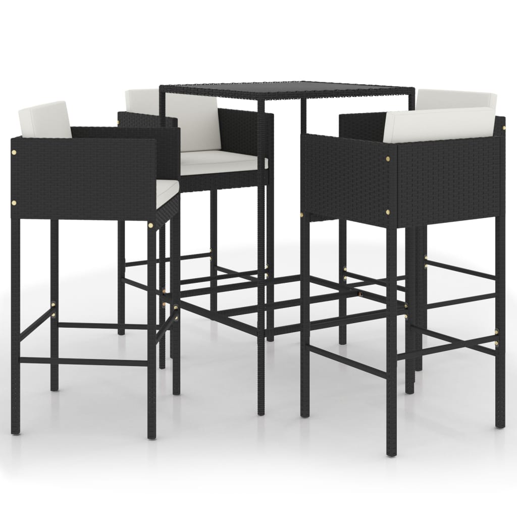 5 Piece Garden Bar Set with Cushions Poly Rattan Black