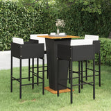 5 Piece Garden Bar Set with Cushions Poly Rattan Black