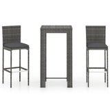 3 Piece Garden Bar Set with Cushions Poly Rattan Grey