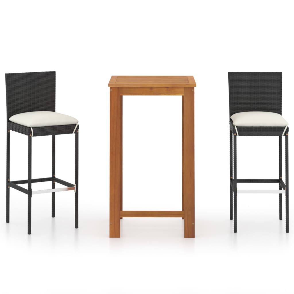 3 Piece Garden Bar Set with Cushions Poly Rattan Black