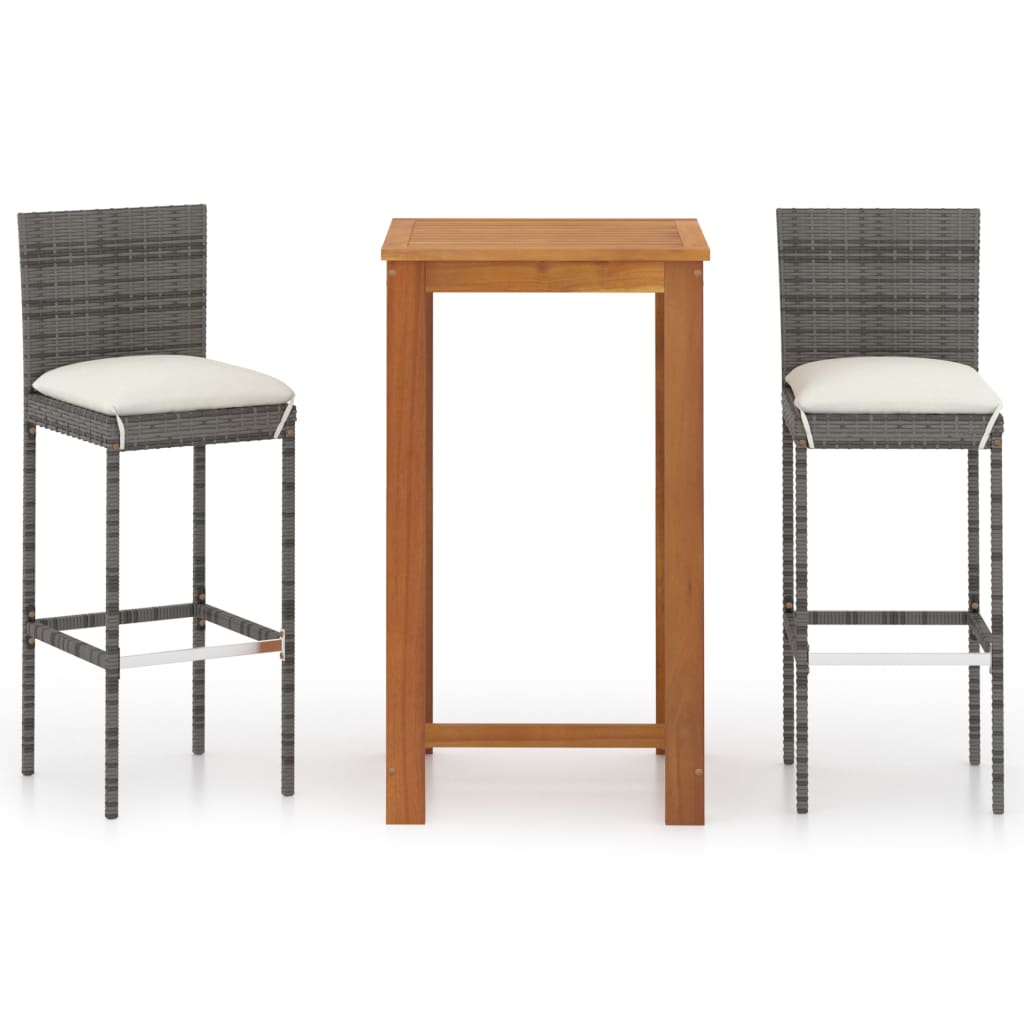 3 Piece Garden Bar Set with Cushions Poly Rattan Grey