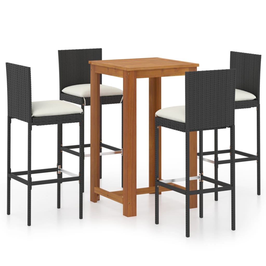 5 Piece Garden Bar Set with Cushions Poly Rattan Black