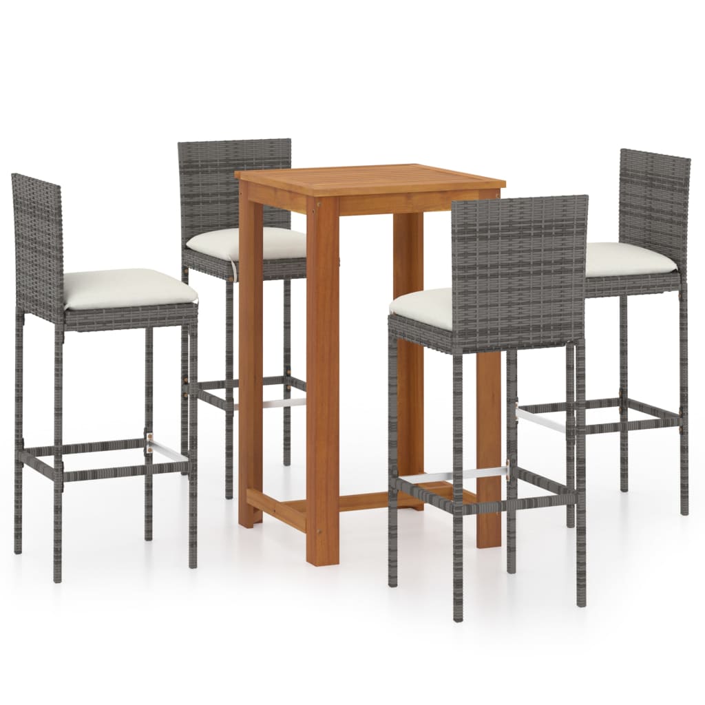 5 Piece Garden Bar Set with Cushions Poly Rattan Grey