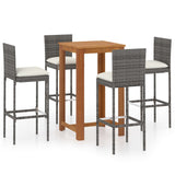 5 Piece Garden Bar Set with Cushions Poly Rattan Grey