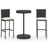 3 Piece Garden Bar Set with Cushions Poly Rattan Black