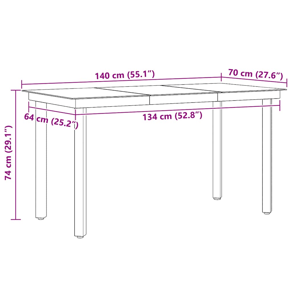 Garden Dining Table Black 140x70x74 cm Steel and Glass
