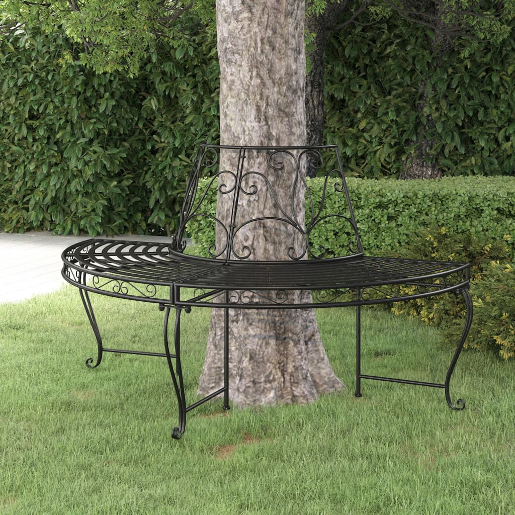 vidaXL Half Round Tree Bench Ã˜160 cm Black Steel