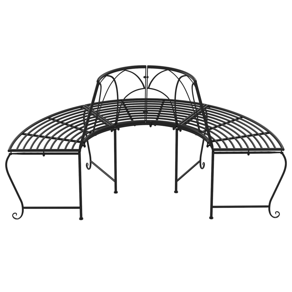 vidaXL Half Round Tree Bench Ø159 cm Black Steel