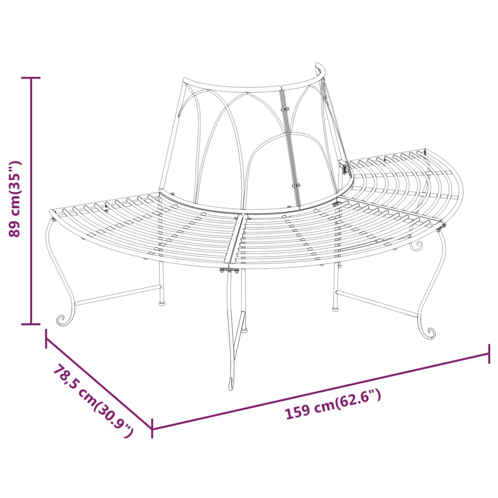 vidaXL Half Round Tree Bench Ø159 cm Black Steel