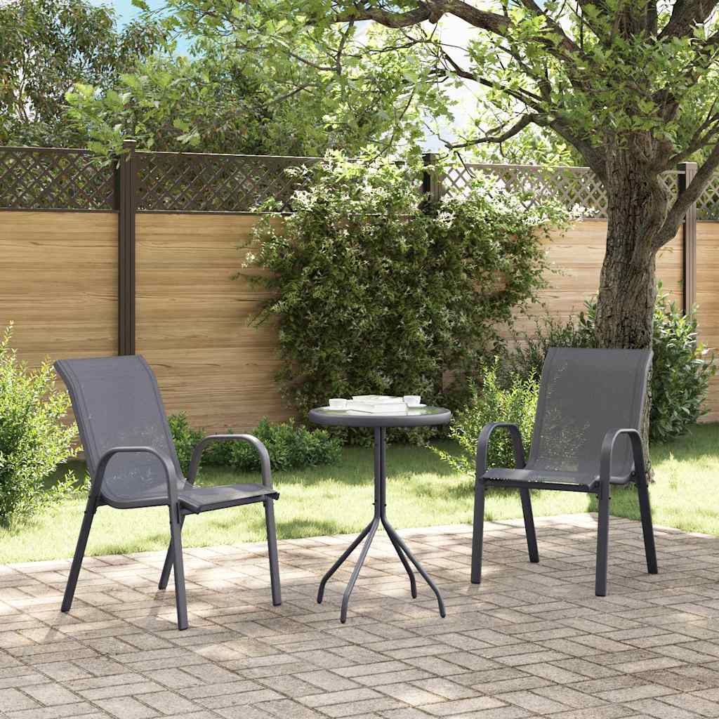Stackable Garden Chairs 2 pcs Grey Textilene Fabric