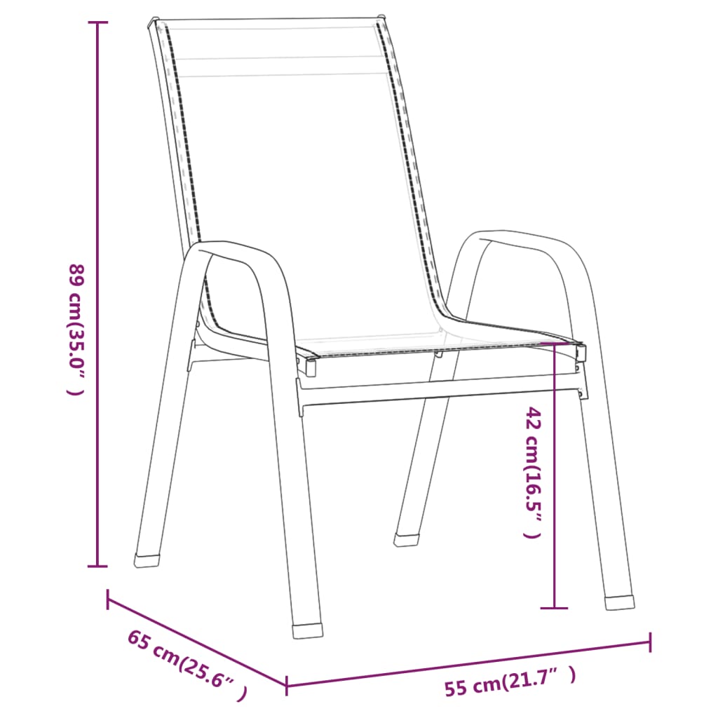 vidaXL Stackable Garden Chairs 2 pcs Grey Textilene Fabric