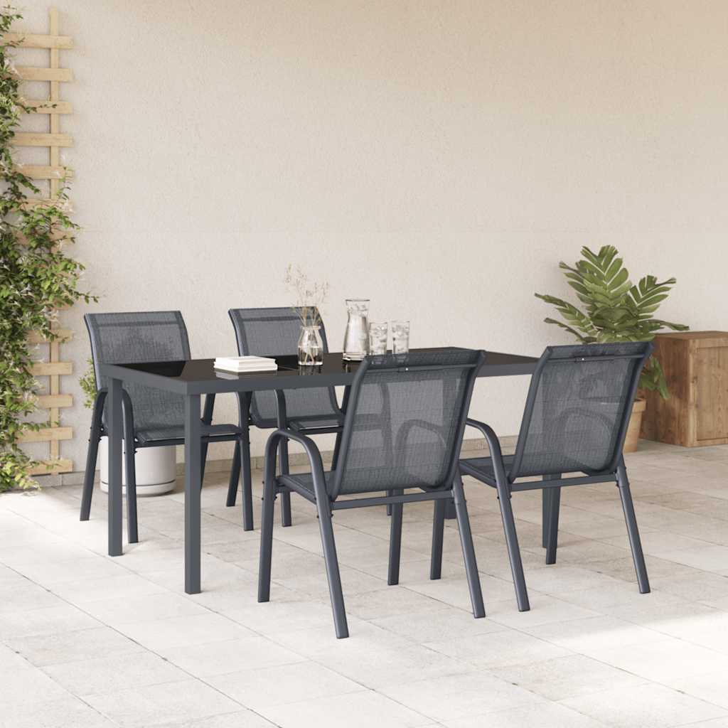 Stackable Garden Chairs 4 pcs Grey Textilene Fabric