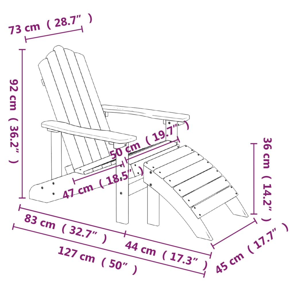 Garden Adirondack Chair with Footstool & Table HDPE White