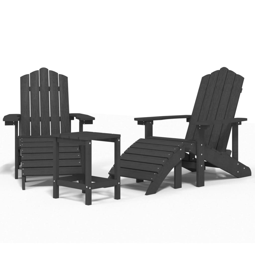 Garden Adirondack Chairs with Footstool & Table HDPE Anthracite