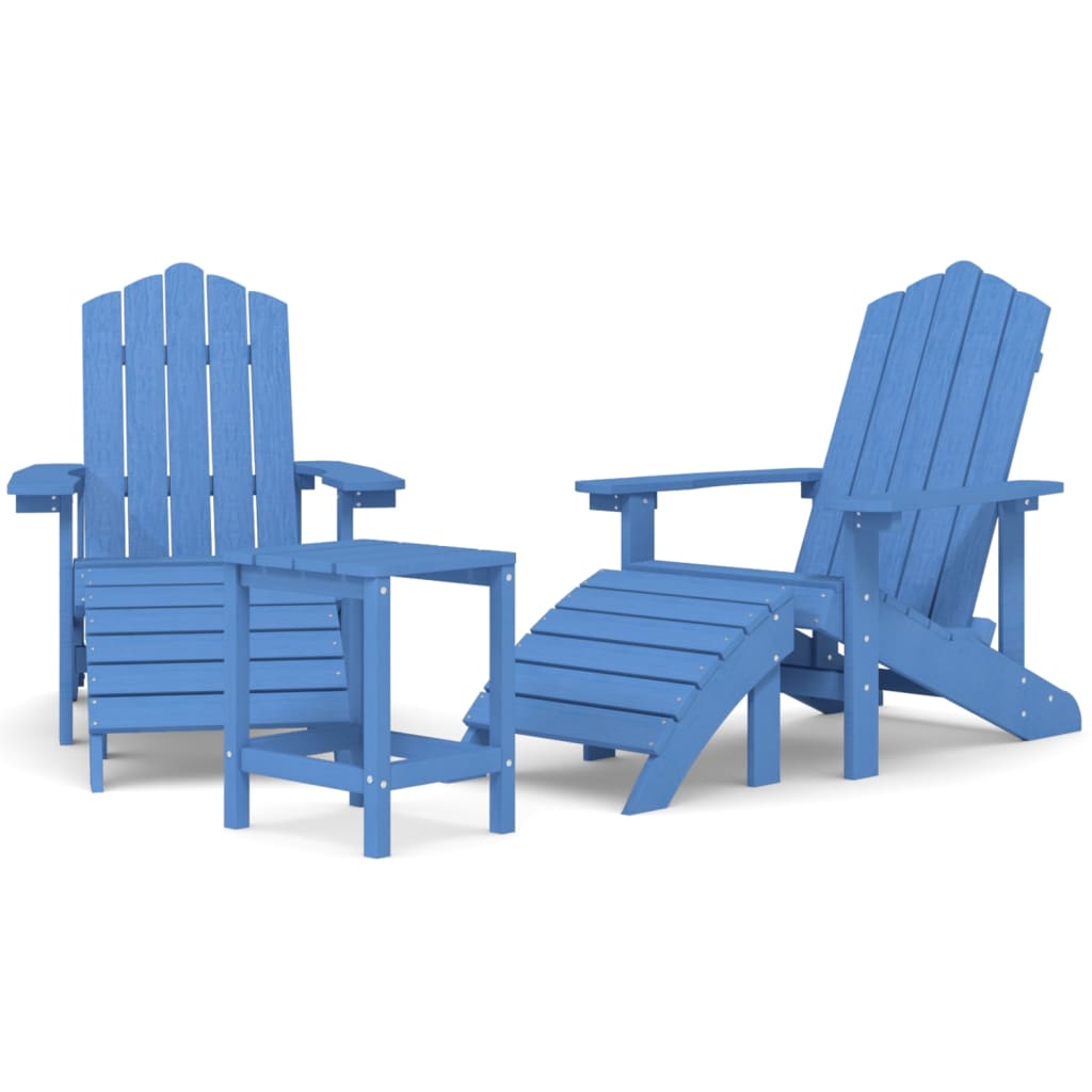 Garden Adirondack Chairs with Footstool & Table HDPE Aqua Blue