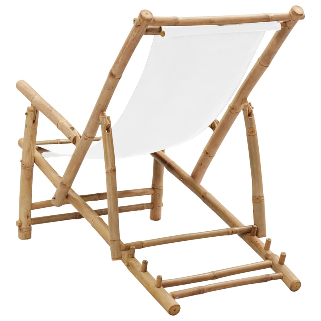 vidaXL Deck Chair Bamboo and Canvas Cream White