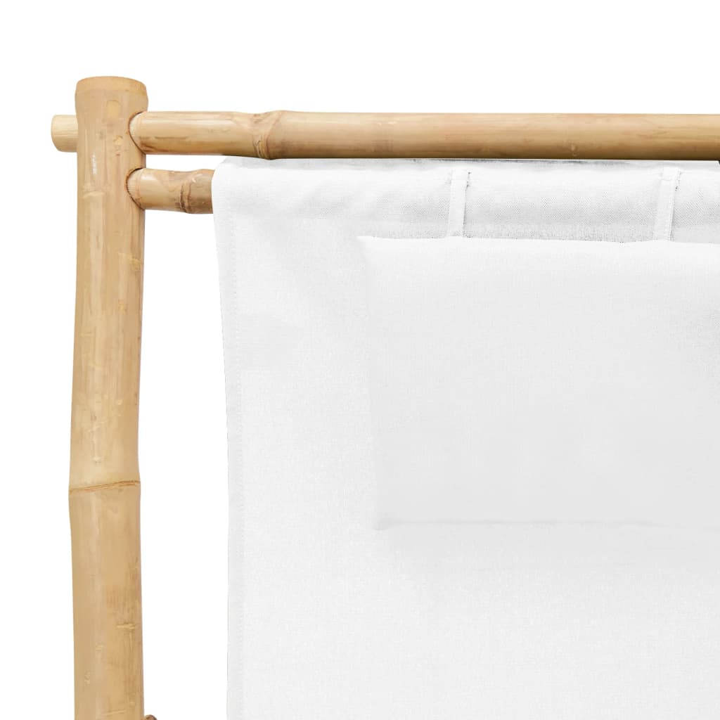 vidaXL Deck Chair Bamboo and Canvas Cream White