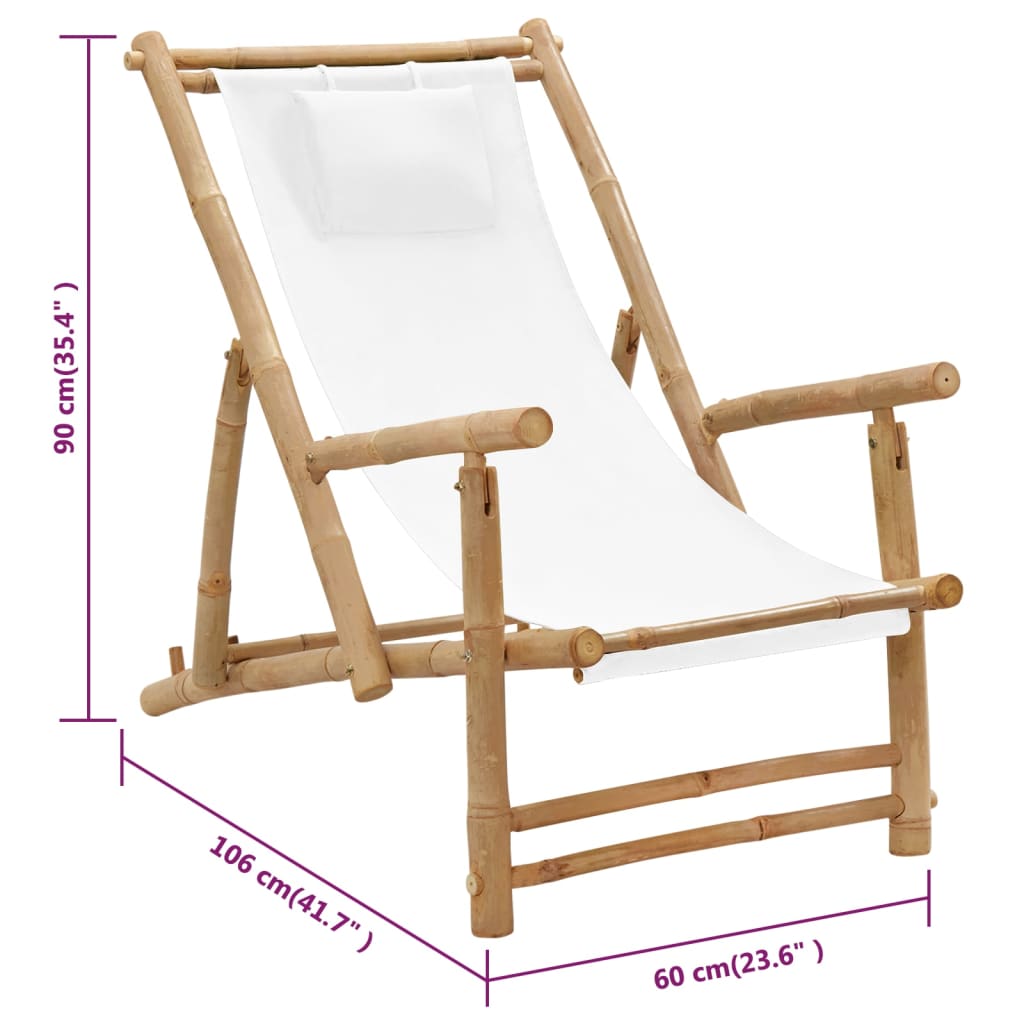 vidaXL Deck Chair Bamboo and Canvas Cream White