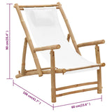 vidaXL Deck Chair Bamboo and Canvas Cream White