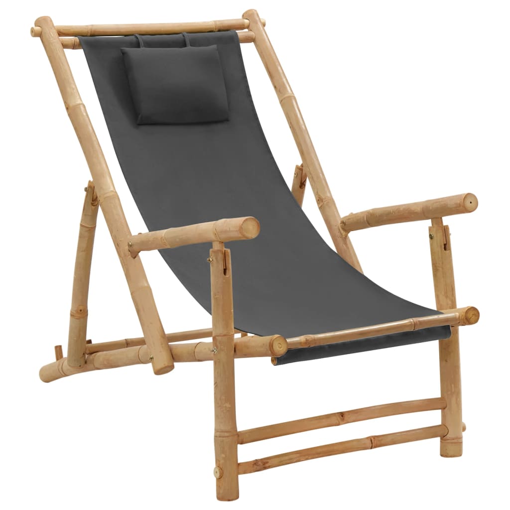 vidaXL Deck Chair Bamboo and Canvas Dark Grey