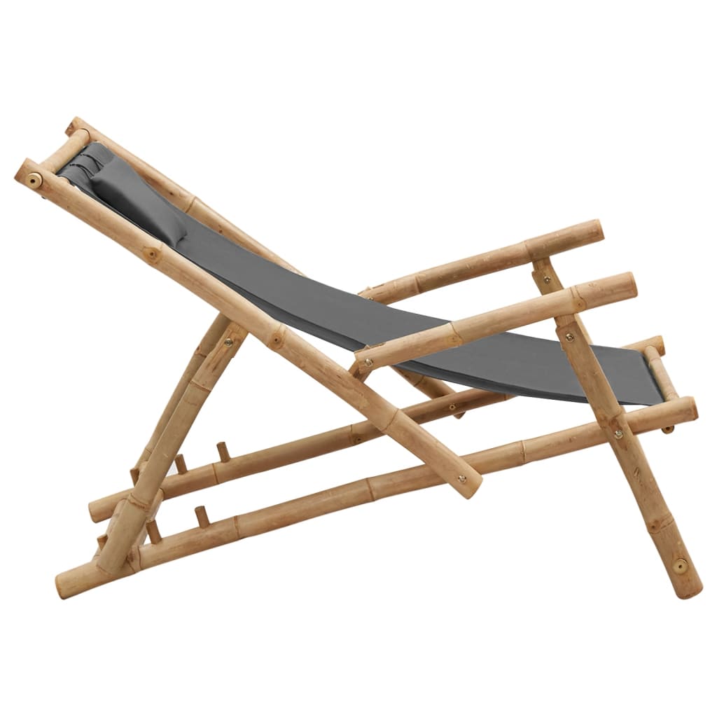 vidaXL Deck Chair Bamboo and Canvas Dark Grey