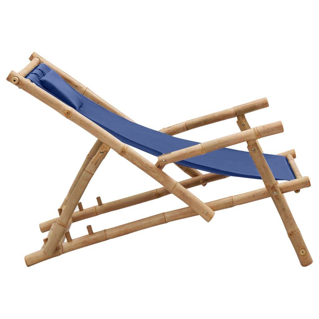 vidaXL Deck Chair Bamboo and Canvas Navy Blue