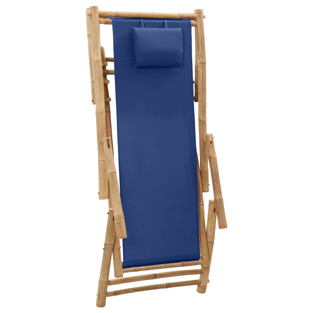 vidaXL Deck Chair Bamboo and Canvas Navy Blue