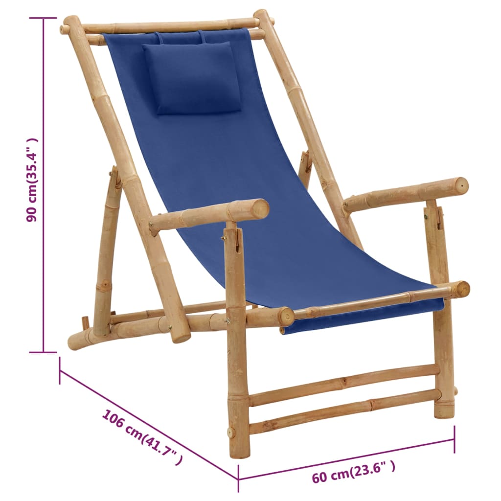 vidaXL Deck Chair Bamboo and Canvas Navy Blue