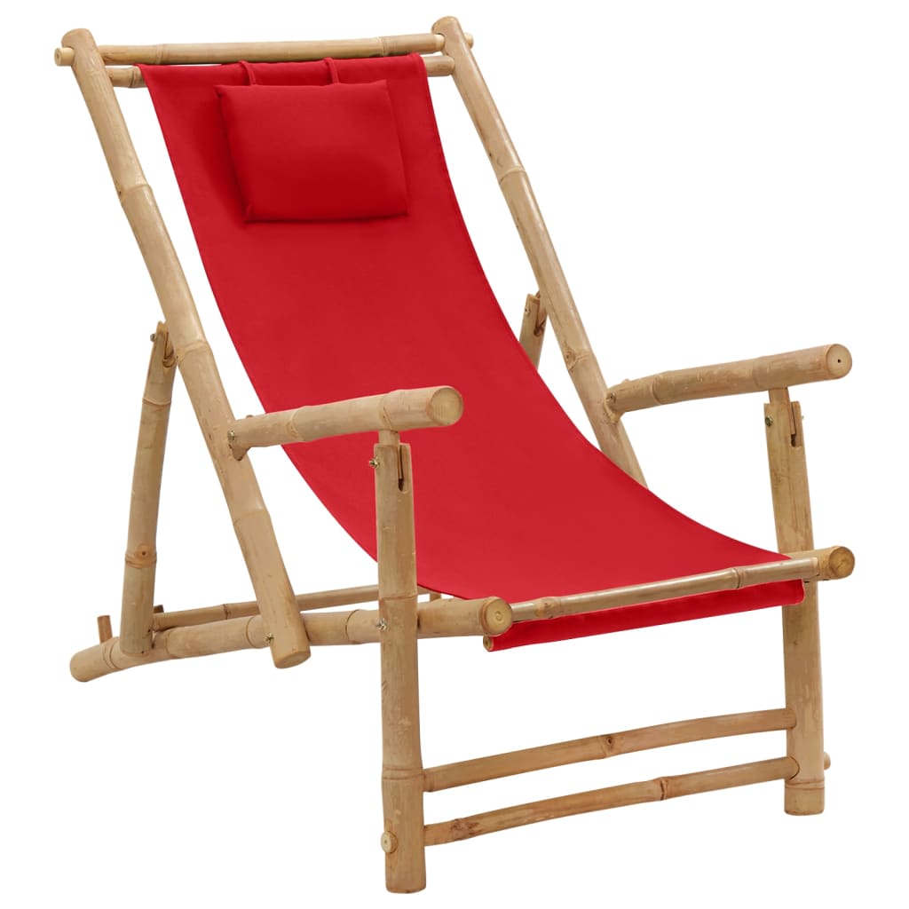 Deck Chair Bamboo and Canvas Red