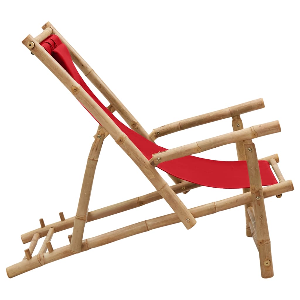 vidaXL Deck Chair Bamboo and Canvas Red