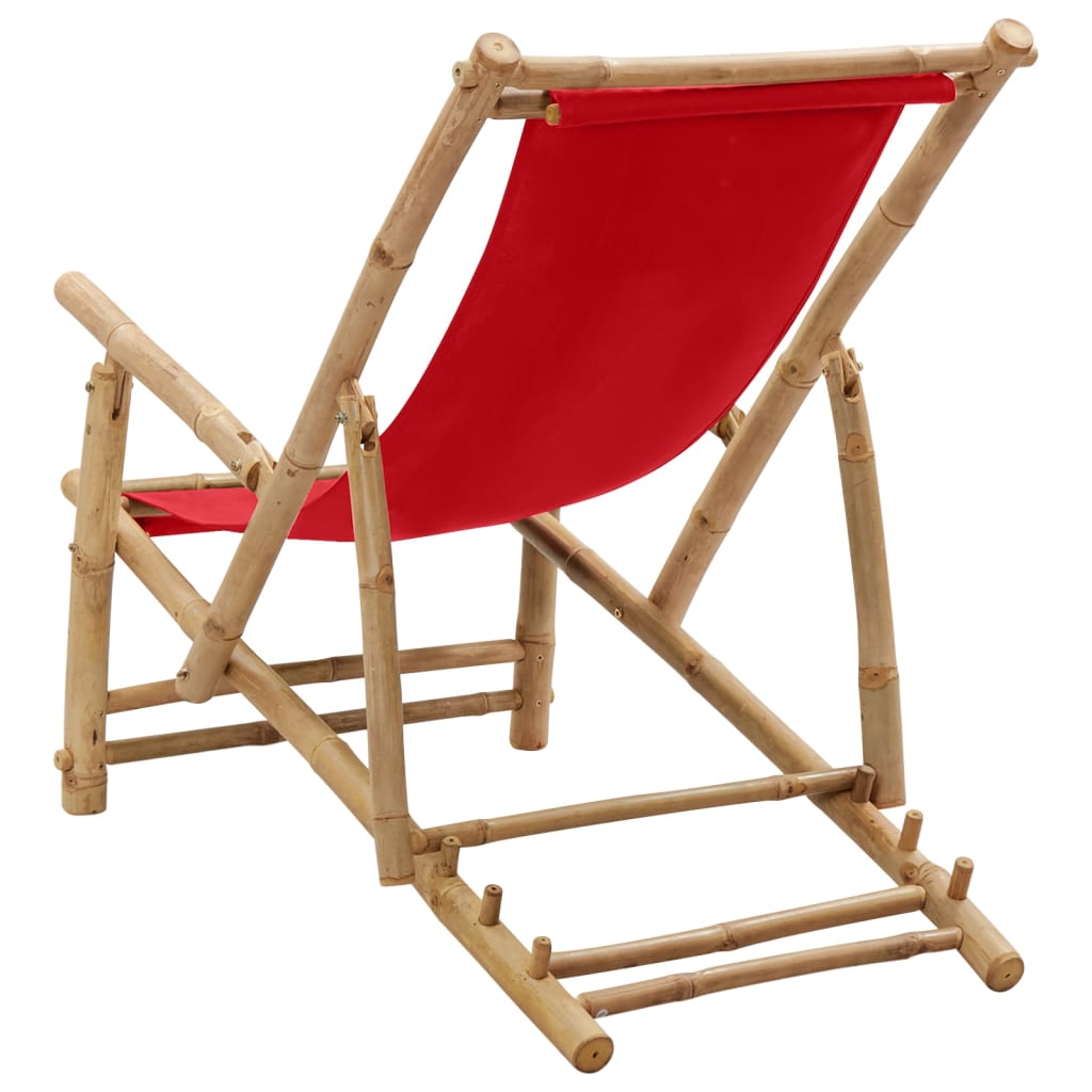 vidaXL Deck Chair Bamboo and Canvas Red