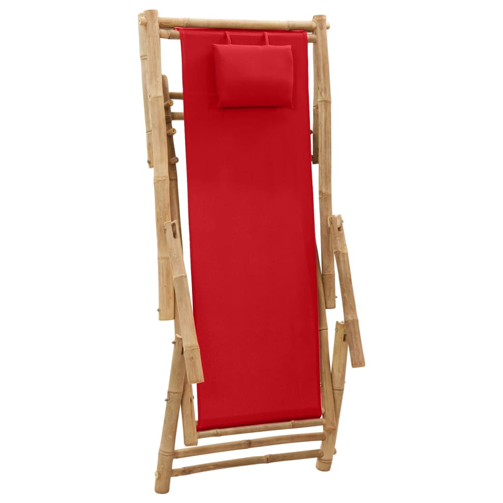 vidaXL Deck Chair Bamboo and Canvas Red