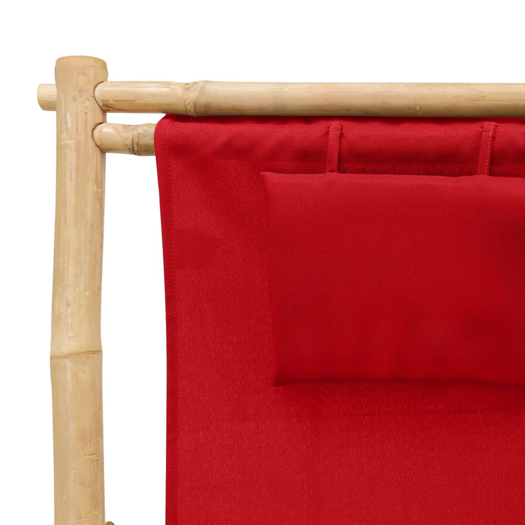 vidaXL Deck Chair Bamboo and Canvas Red