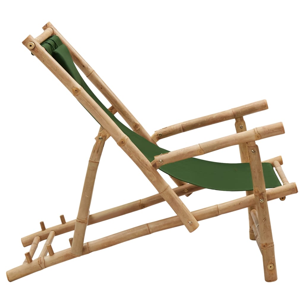 vidaXL Deck Chair Bamboo and Canvas Green