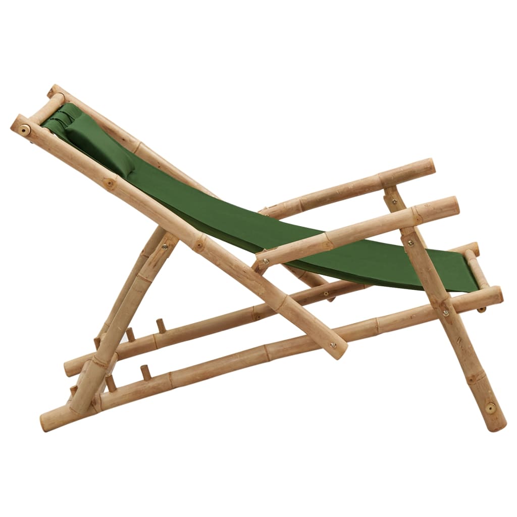 vidaXL Deck Chair Bamboo and Canvas Green