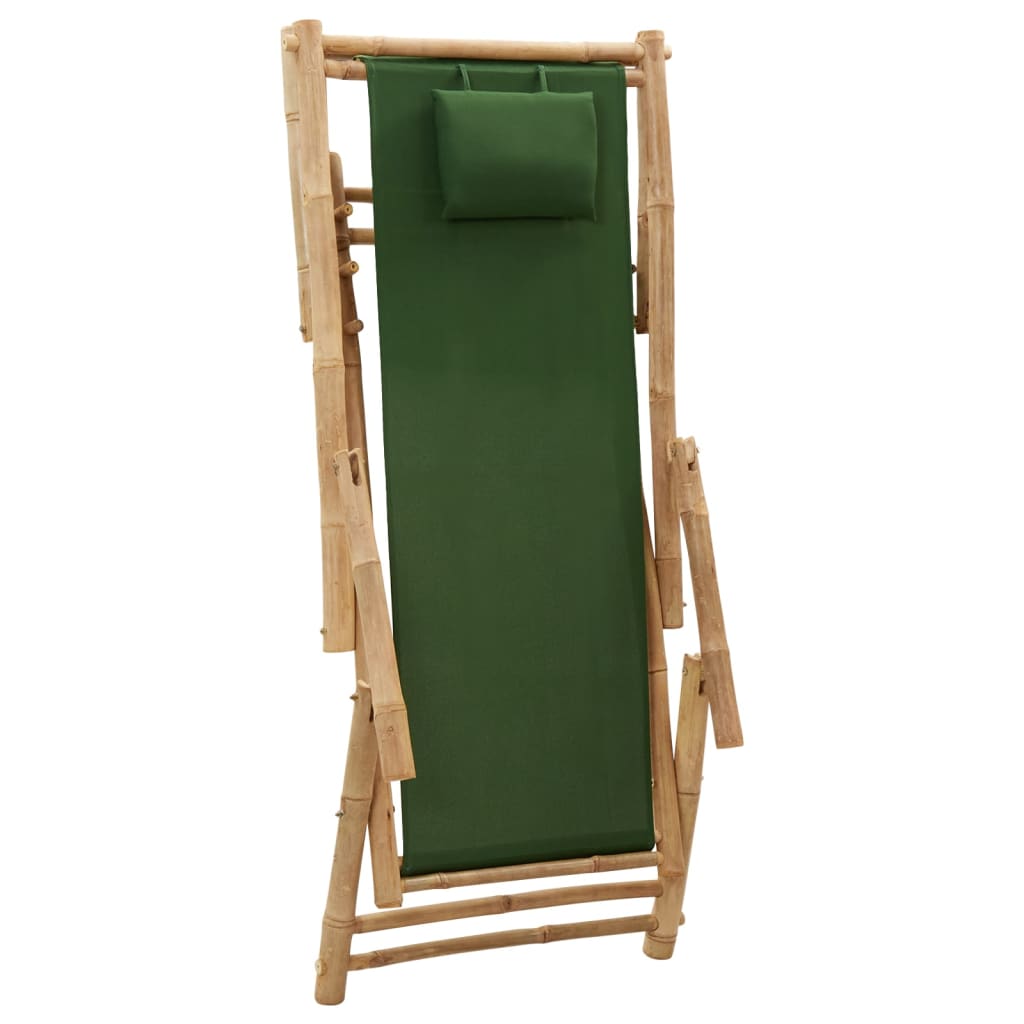 vidaXL Deck Chair Bamboo and Canvas Green