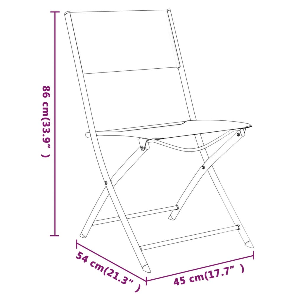 vidaXL Folding Outdoor Chairs 2 pcs Black Steel and Textilene