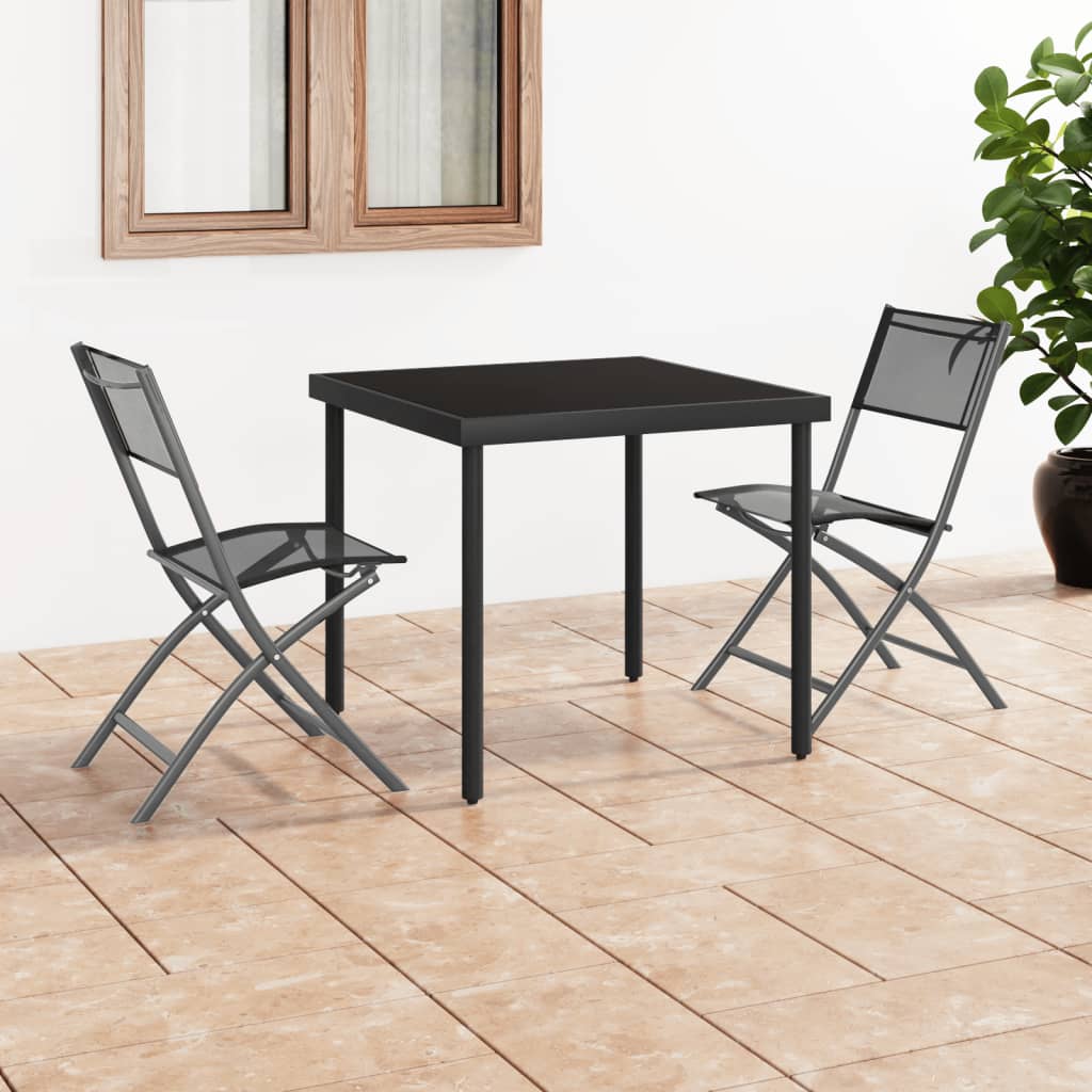 vidaXL Folding Outdoor Chairs 2 pcs Black Steel and Textilene