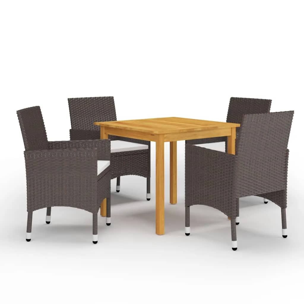 5 Piece Garden Dining Set with Cushions Brown