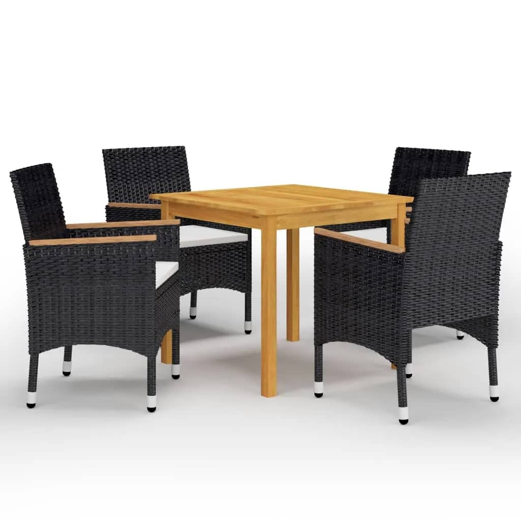 5 Piece Garden Dining Set with Cushions Black