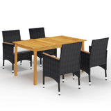 5 Piece Garden Dining Set with Cushions Black