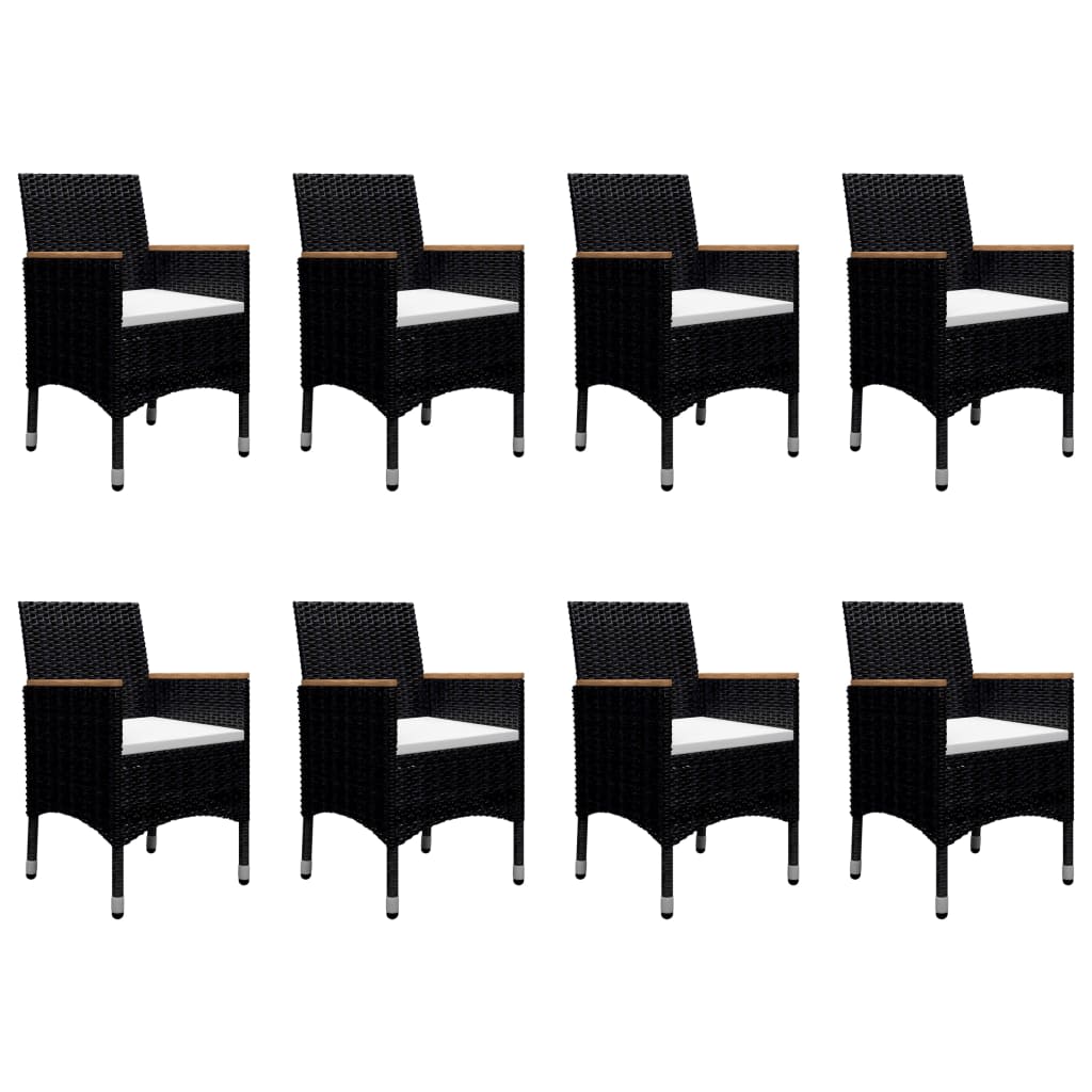 9 Piece Garden Dining Set with Cushions Black