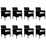 9 Piece Garden Dining Set with Cushions Black